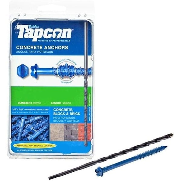 Tapcon 1/4-inch x 2-1/4-inch Climaseal Blue Slotted Hex Head Concrete Screw Anchors w/Drill Bit, 100PK 3230 - main